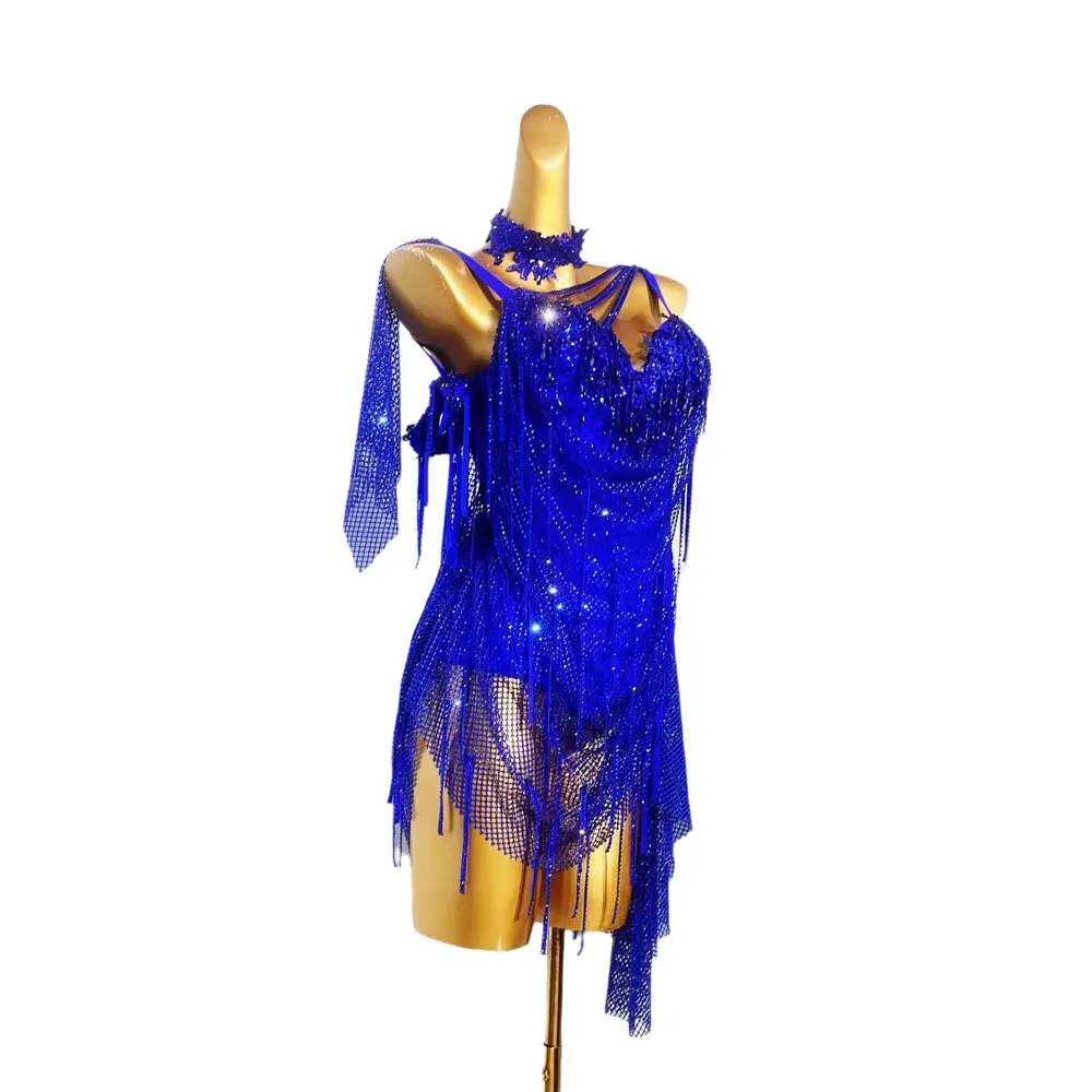 Latin Dance Competition Women's High-end Custom Super Flash Mesh Cloak Dress Samba Performance Blackpool dress