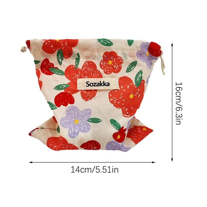 Ins Flowers Drawstring Pockets Gift Bag Portable Cloth Bag Lipstick Cosmetic Storage Bag Tote Rope Jewelry Storage Pouch String