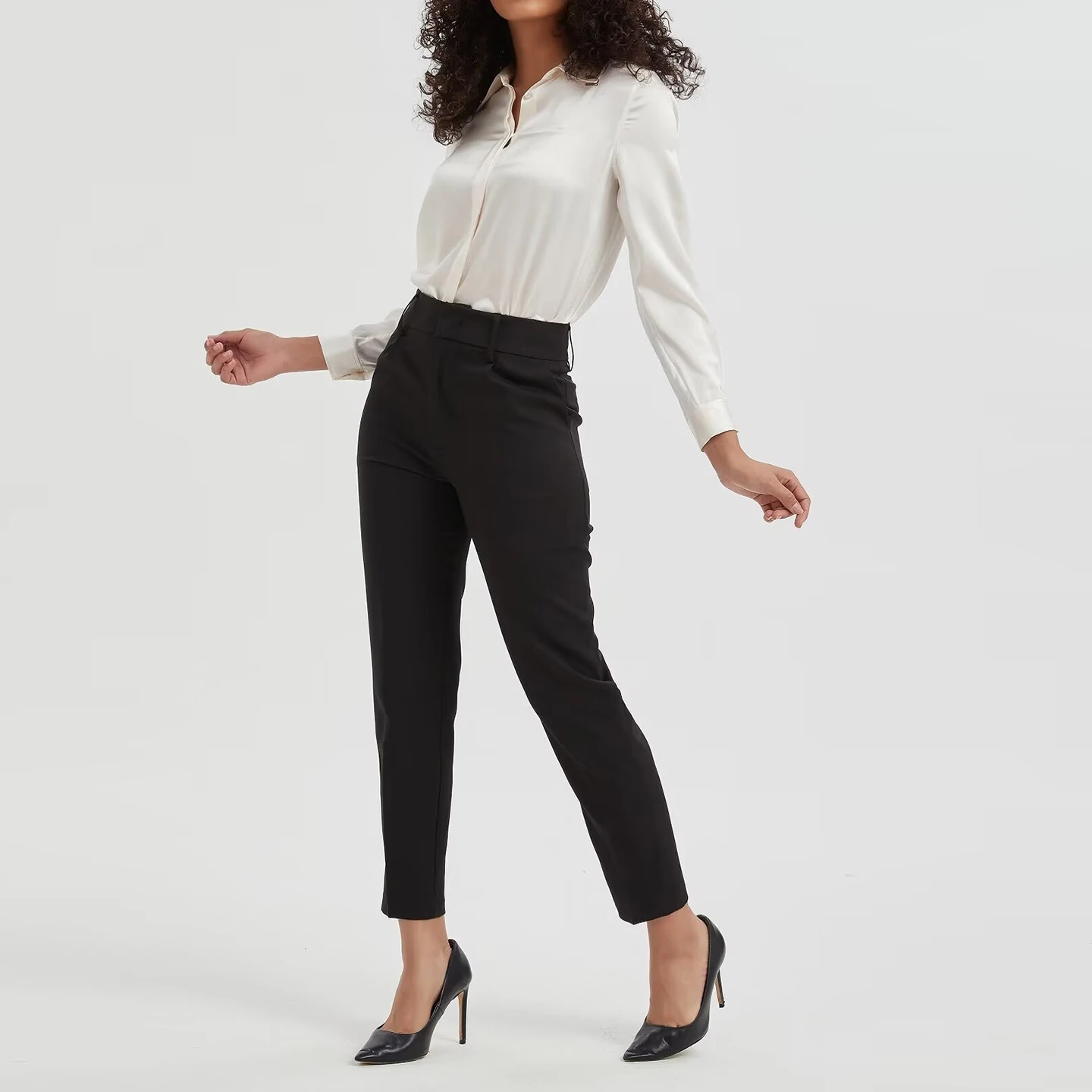 ارتفاع الخصر سليم صالح بنطلون الخريف جديد Sle المرأة Faion الزخرفية مطوي ثني البدلة السراويل تخفيف Sle سبعة/تسعة P...