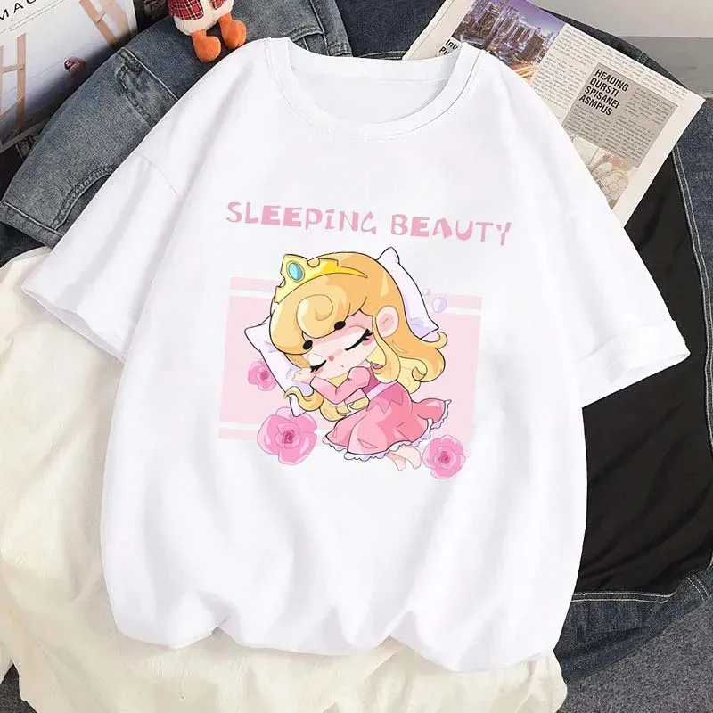 Disney Cartoon Tshirt My Prince Charming Graphic T-shirt Summer Women Casual Streetwear Tees Tops Short Sleeves O-Neck T Shirt