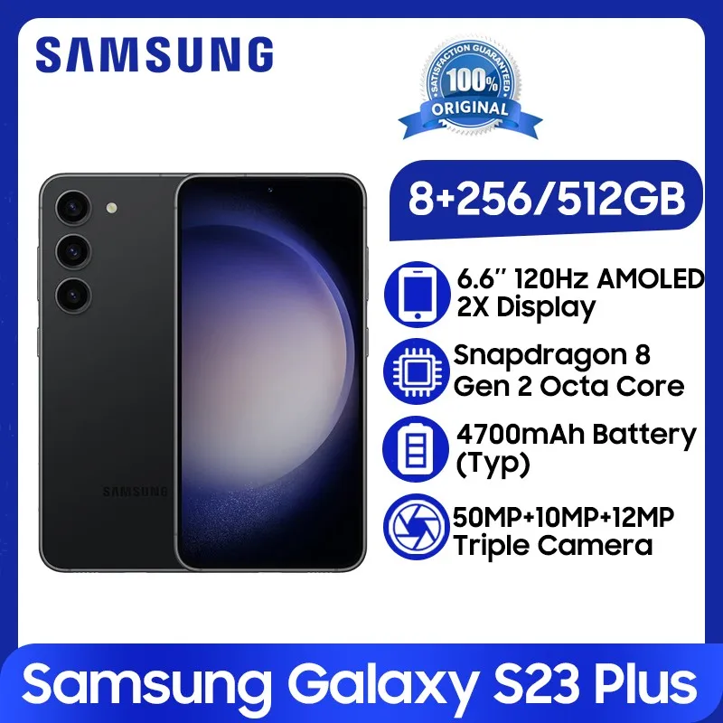Samsung-smartphone S23 Plus, 5G, 8GB, 256GB, Snapdragon 8 Gen 2, ocho núcleos, Pantalla AMOLED de 6,6 pulgadas, 120Hz, Triple cámara de 50MP