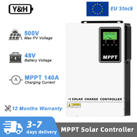 Y&H 140A MPPT Solar Charge Controller 48V Solar Battery Regulator with LCD Display for Lead-Acid and Lithium Max PV Input 500V