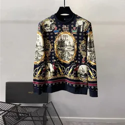 Europe and the United States men's 2023 winter new Long sleeve round neck palace vintage print Fashion hoodie