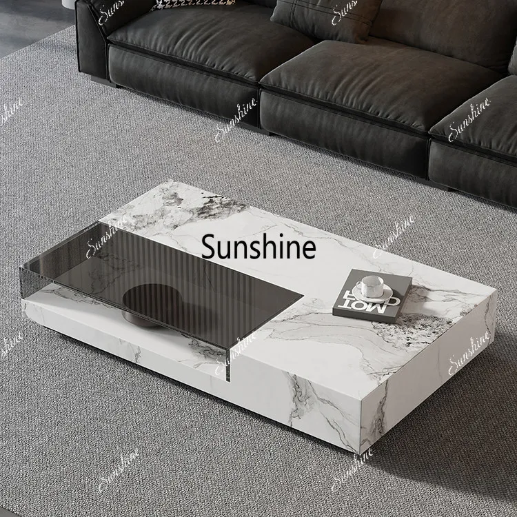 Italian-style minimalist sintered stone coffee table, minimalist modern villa living room glass coffee table