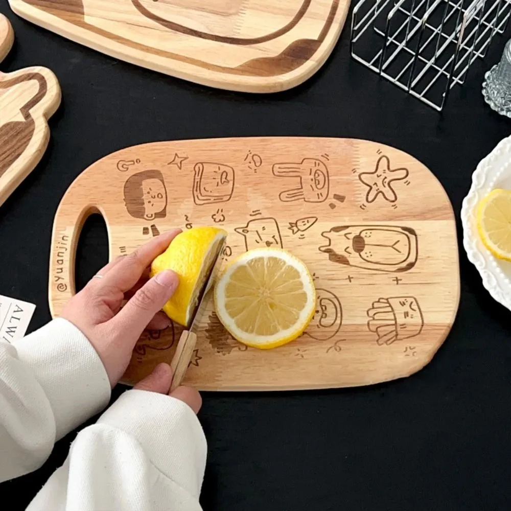 Tabla de cortar de madera tallada multiusos, patrón de dibujos animados, bloque de cortar colgante, plato de Pizza de forma Irregular, comida para bebé