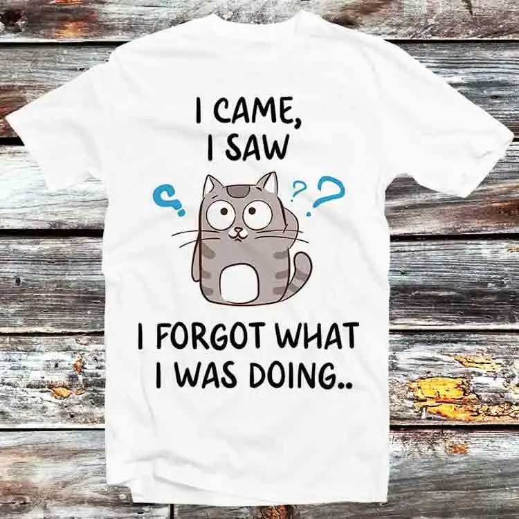 I Came Saw Forgot What Was Doing Cat Fish Thinking T Shirt Vintage Retro Cool Cartoon Anime Top B473