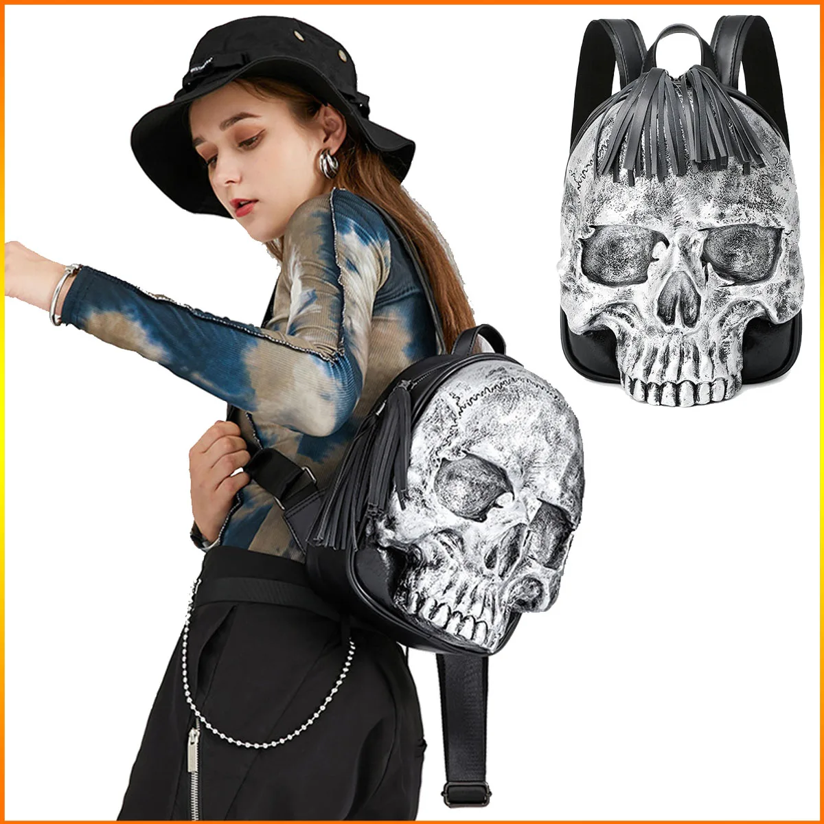 Gothic Skull Skeleton backpack and Handbags for Women Punk Halloween Party Crossbody Bag Designer Shoulder Fashion Travel Totes