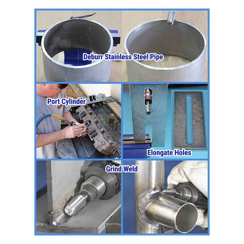 New Carbide Burr Set, Die Grinder Broca, Arquivo rotativo para metal, Soldagem de madeira, Moagem de concreto, Rebarbação, 6mm Shank, 8 Piece