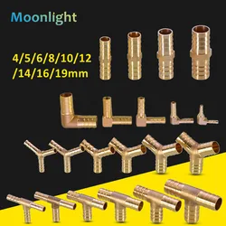 Messing Barb Pijp Montage Straight Elleboog T Y Vorm 2 3 Way Connector Adapter Voor 4Mm Tot 19Mm 8/10/14/16Mm Slang Verminderen Koperen Buis