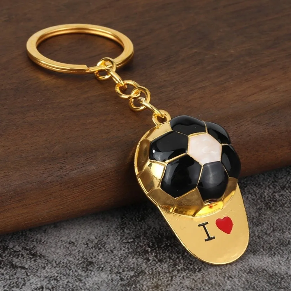 PVC Football Keychain Lightweight Faux Golden Car Keyring Heart Printed Cartoon Style 3D Ball Shape Bag Charm Football Carnival