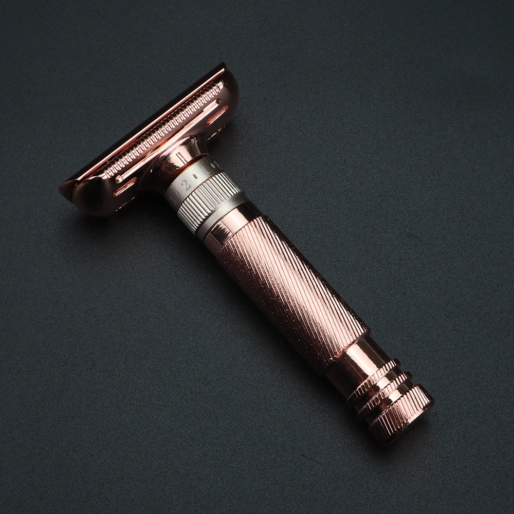 Rose Gold Alat Cukur Kuno Manual Pria Rol Alat Cukur 6 Kecepatan Alat Cukur Logam Tempat Pisau Dua Sisi