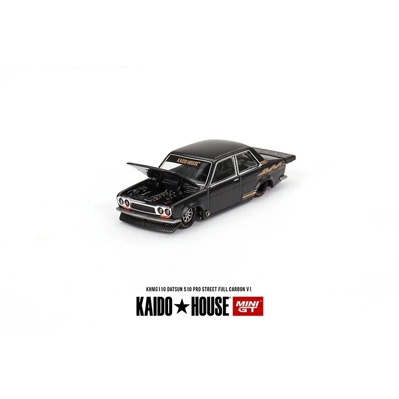 MINIGT KHMG110 In Stock 1:64 Datsun 510 Pro Street Full Carbon V1 Openable Hood Diecast Diorama Car Model Kaido House