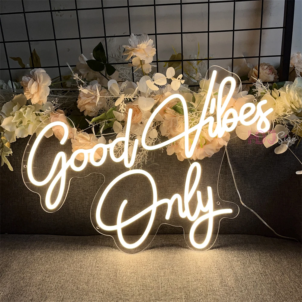 60cm Big Neon Sign LED Lights Good Vibes Only Neon Light Led Sign Beauty Room Decor Bedroom Girl Birthday Decor Wedding Wall Art