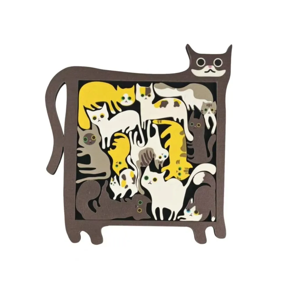 Gioco di puzzle per gatti in legno Blocco da costruzione per bruciare il cervello Figurina di gatti Puzzle Giochi da tavolo Puzzle per animali a forma speciale Viaggio tascabile