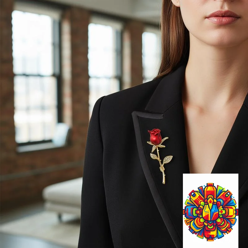 Elegant Rose Flower Rhinestone Brooch Enhances Classy Women’s Fashion