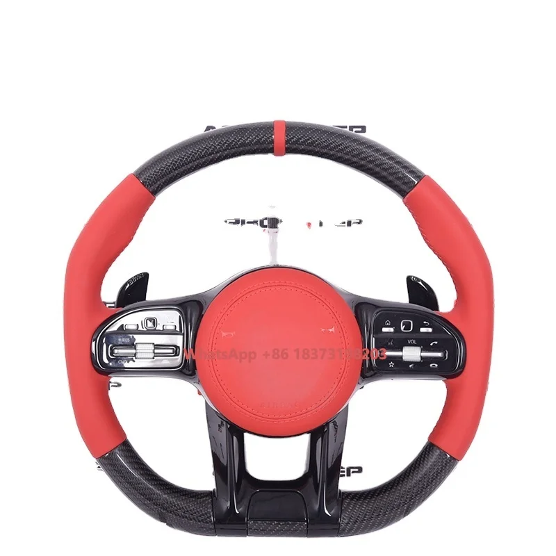

Custom Carbon Fiber Car Steering Wheel with Red Leather for Benz