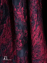 Red Coral Creative Vintage Three-Dimensional Glitter Embossed Heavy Texture Jacquard Fabric Structured Costume Designer Fabric