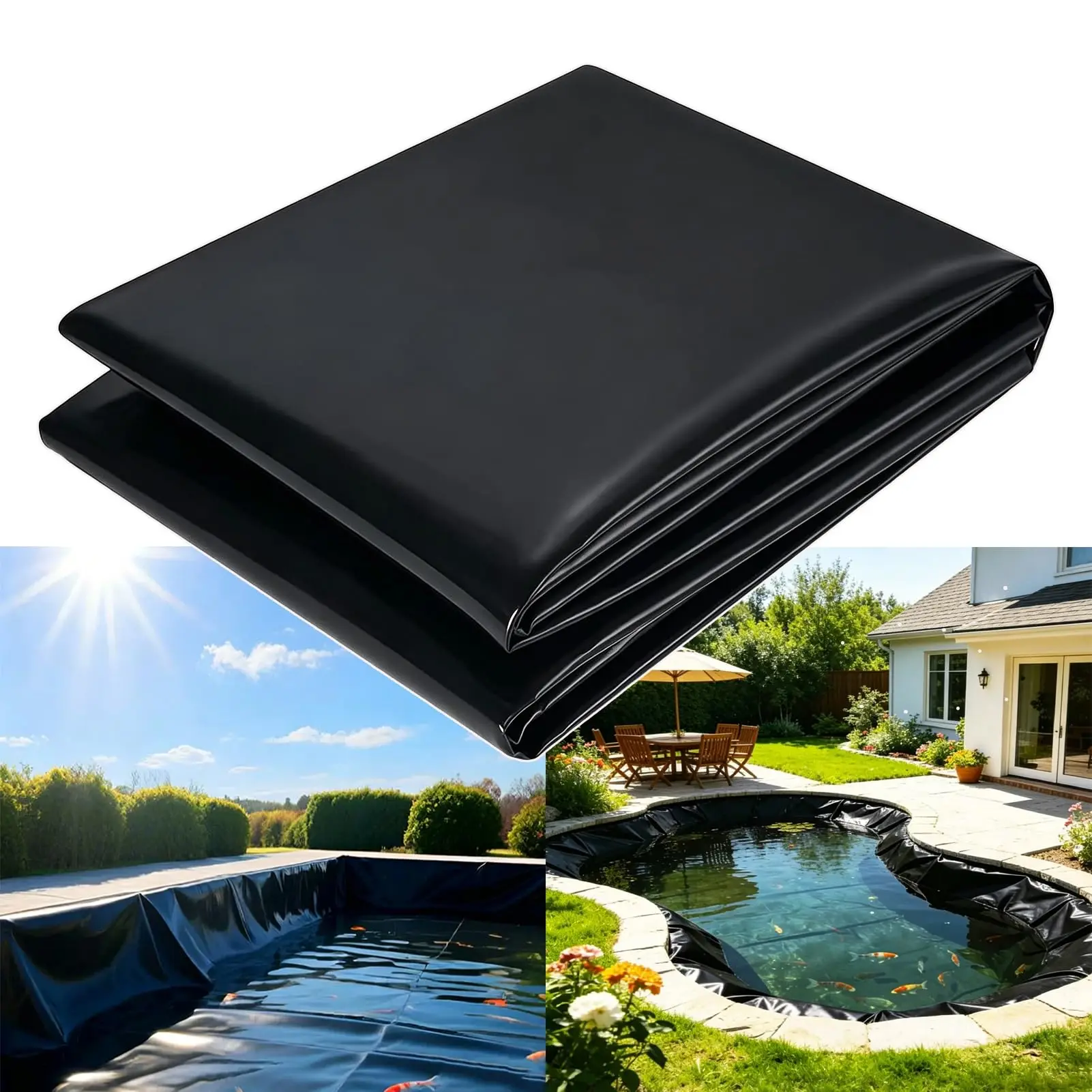 Pond Liner for Fish Ponds in the Garden & Streams Fountains, Waterfalls | Black Durable/Tear-Resistant - Pool
