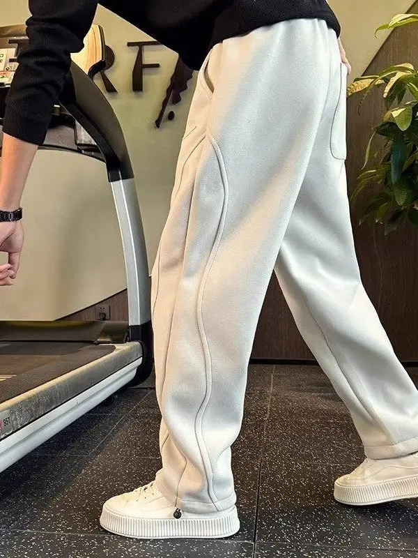 

Модные мужские спортивные брюки свободного кроя с прямыми штанинами, весна-осень, новая коллекция, с подкладкой, в американском стиле, повседневные, длинные