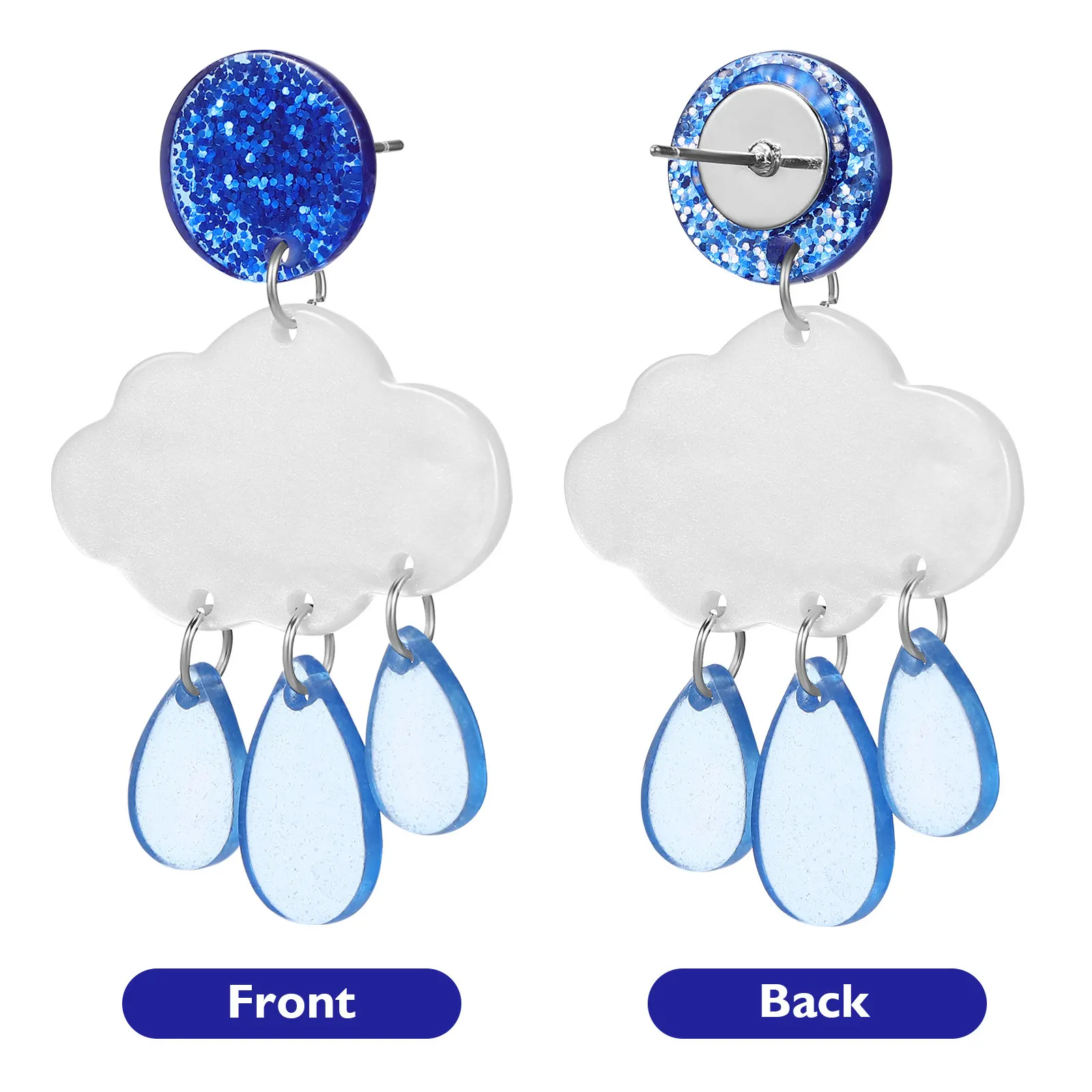 1Pair Glitter Acrylic Cloud Earrings Dangle Raindrop Charm Lightweight Comfortable Shiny Statement Jewelry for Women Party Date