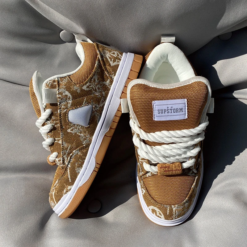 Large size board shoes khaki low top thick shoes tongue cover shoes unisex couple sports trend versatile casual shoes