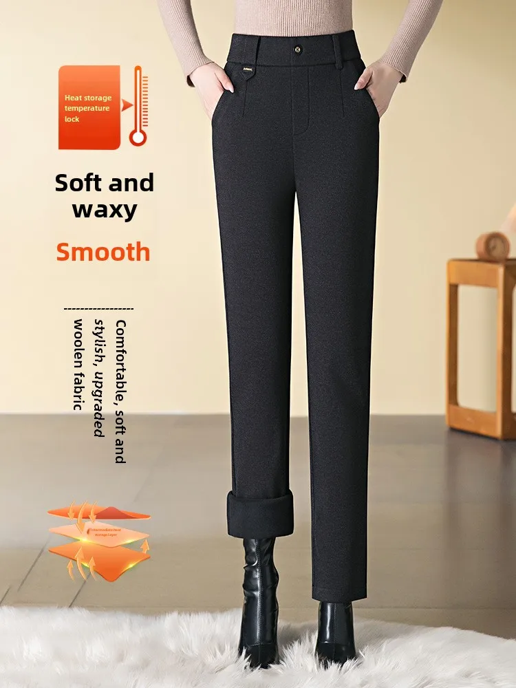 Thick and Warm Medium Stretch Pants for Women, High Waist Winter New Suit Pants for Office Work and Commuting