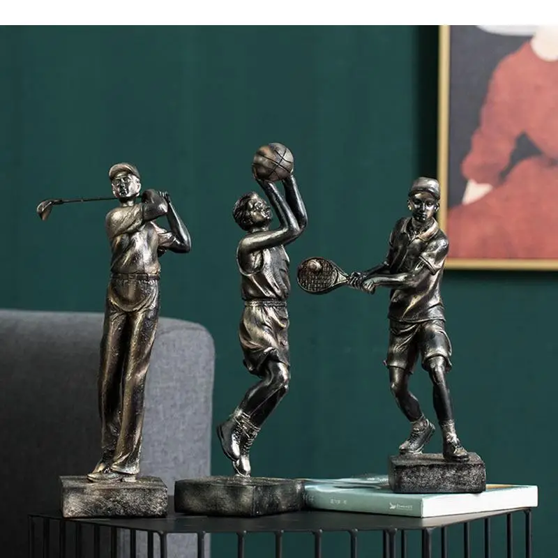 Imagem -04 - Golfe e Tênis Basquete Atleta Estátua Personagem Resina Artesanato Ornamentos Estatuetas Golf Arte Secretária Decoração Móveis