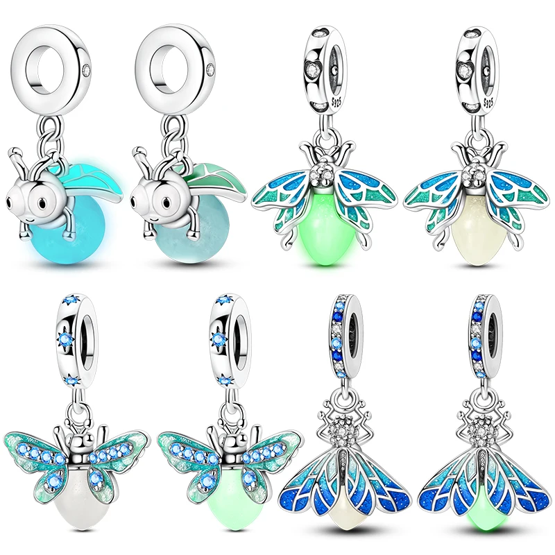 925 Sterling Silver Luminous Fireflies Pendant Charm Beads Fits 3mm Bracelets Necklace For Women Original Fine Jewelry Making