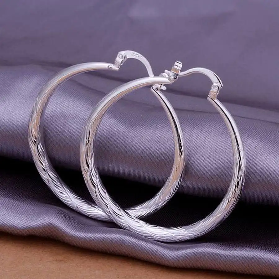 925 Silver color Earrings top quality fashion design round 4CM women lady wedding beautiful charm cute Earring Jewelry