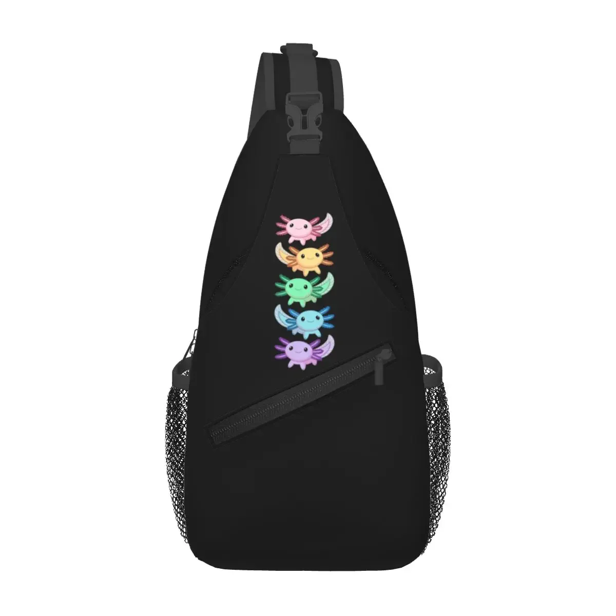 Rainbow Axolotl Chest Bag Men Sling Crossbody Backpack Chest Bag Travel Hiking Daypack Shoulder Bag