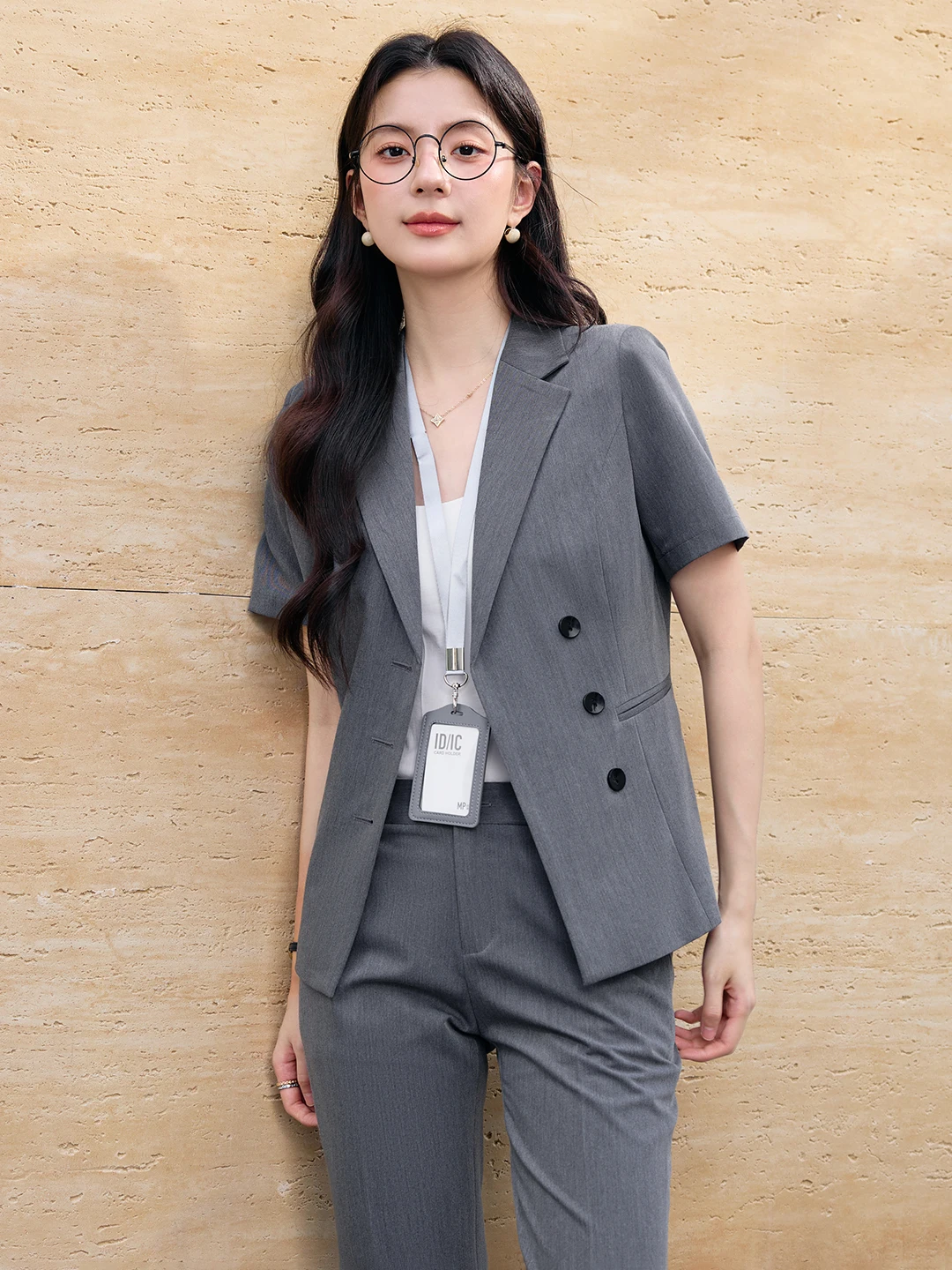 Gray Suit Jacket Women's New 2026 Summer Student Interview Set High-End Professional Clothing Formal Wear Commute Style Polye...