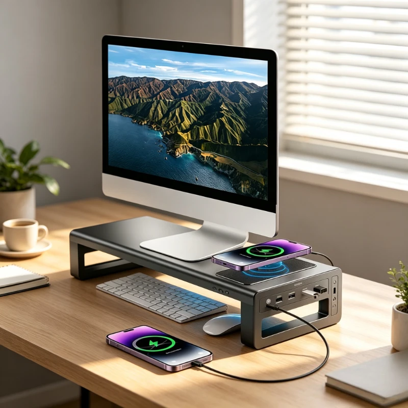 Desk Setup Laptop And Monitor - Support de moniteur RGB, rehausseur de