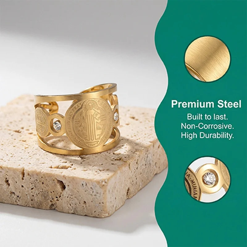 10pcs Stainless Steel Rings Signet Protection Amulet Seal of The Seven Archangels Solomon Kabbalah Chunky Stars Fashion Ring