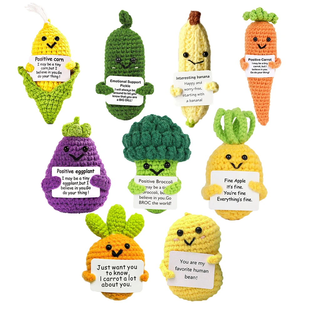 Mini divertido juguete de patata de punto con tarjeta positiva, muñeca de ganchillo bonita y creativa, regalo para animar amigos, fiestas, Navidad
