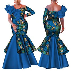 Dashiki afrykańska sukienka dla kobiet Bazin Riche jedno ramię seksowna głęboki dekolt suknia ślubna tradycyjna afrykańska odzież WY4224