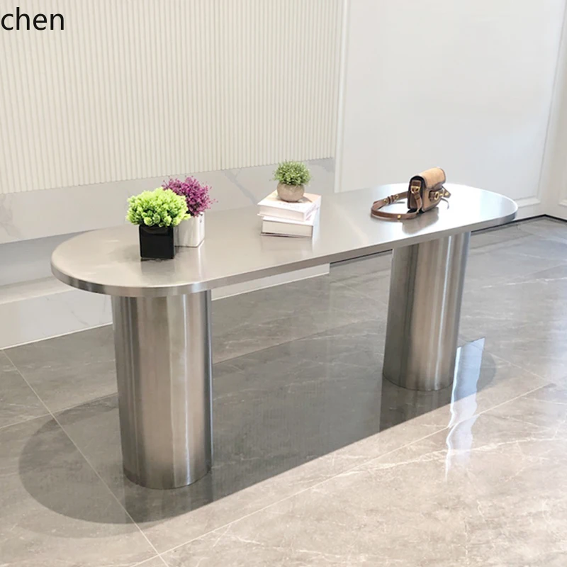 

HXL clothing store table women's clothing store display props stainless steel flowing water display table oval nakajima platform