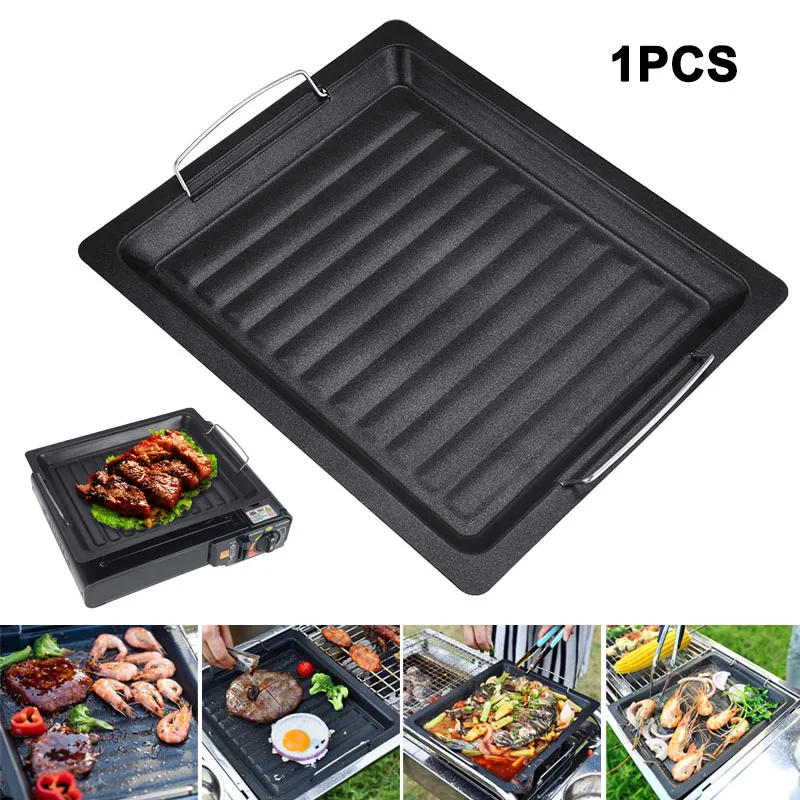 Outdoors Thick Square Grill Pan With Two Handles Portable Non-stick Grill Pan Baking Tray For Outing BBQ Camping Cooking
