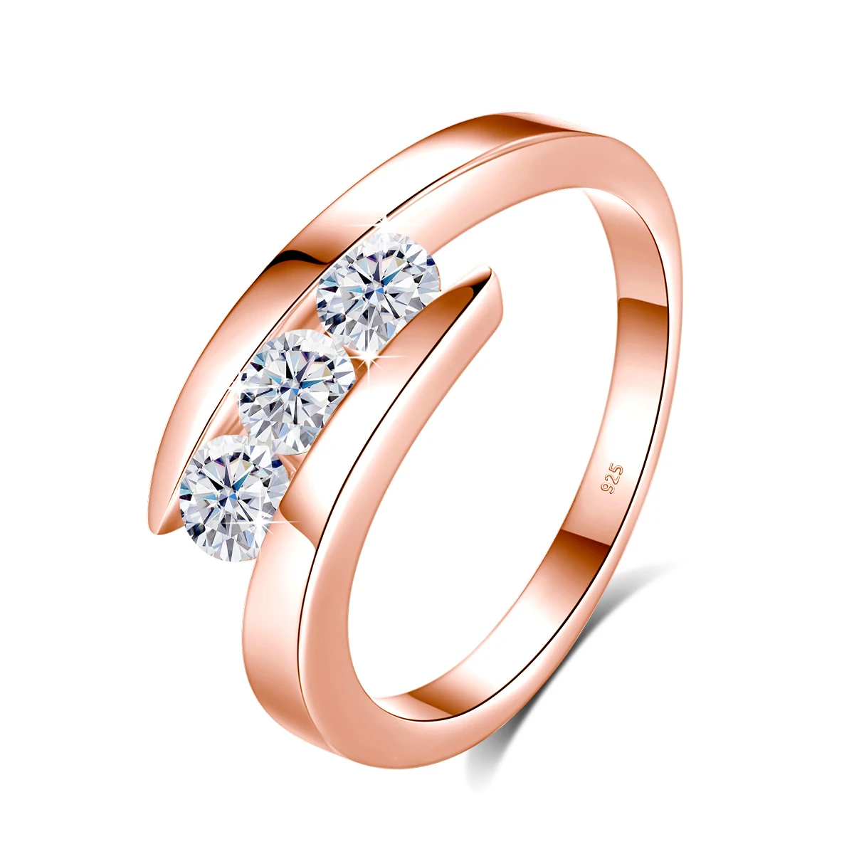 Sterling Silber Moissanit 3-Stein-Ring für Damen mit Zertifikat Luxus-Verlobungsschmuck 2024 Trendiges Geschenk für ein Mädchen im Angebot – Detail 7
