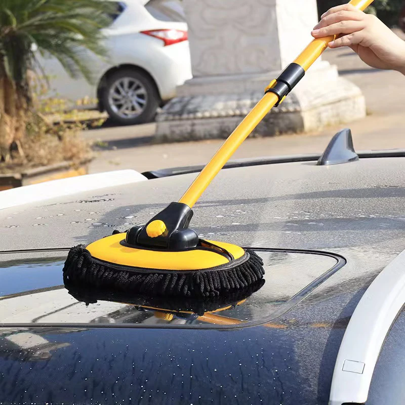 Car Wash Mop Telescoping Long Handle Cleaning Mop Car Cleaning Brush Car Detail Brush Adjustable Chenille Broom Car Accessories