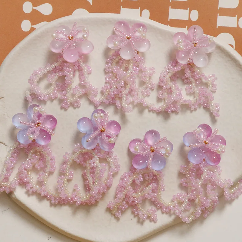 Shoe Decor 1 Piece Handcrafted Resin Beaded Tassel Bow Ombre Flower DIY for Jelly Clog Sandals Princess Crystal Korean