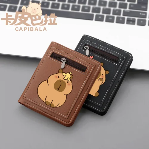 Capybara Wallet Women Short Wallets Korean Buckle Sanded Printed Leather Coin Purse Mini Female Purses Small Driver License Gift 