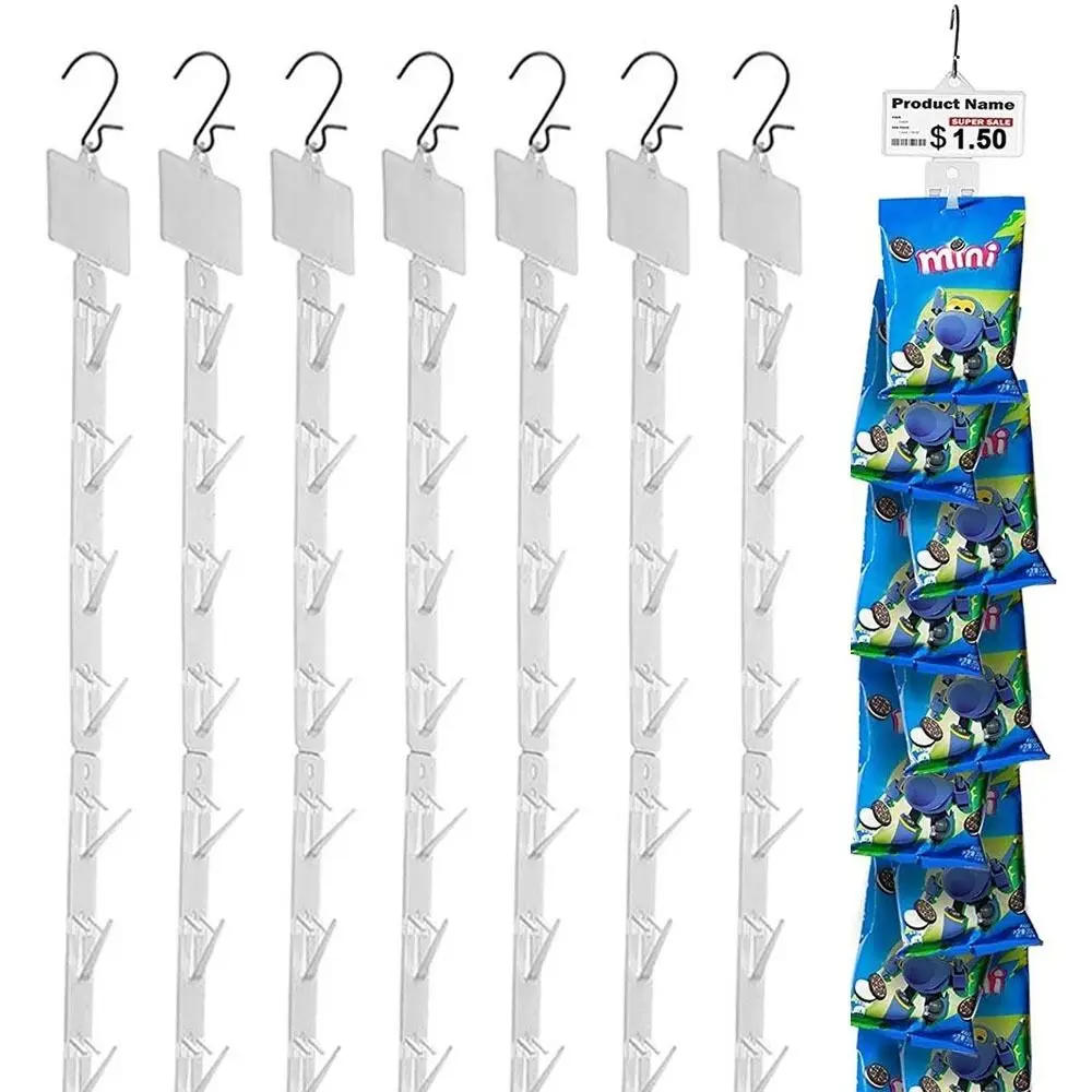 4Pcs Plastic Snack Hanging Strips with 12 Hooks Useful Display Hanger with Label Header Merchandising Clip Strip