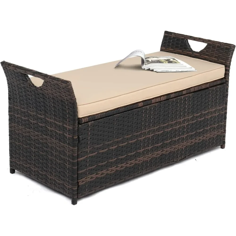 

40 Gallon Outdoor Storage Platform with Mat, Rattan Storage Box, Yard Willow Deck Box, with Garden, Seating, Balcony