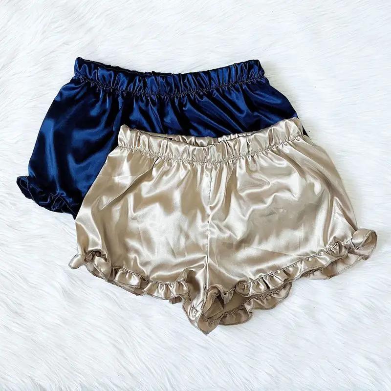 

Combhasaki женские летние атласные шелковые пижамные шорты свободного покроя сплошной цвет эластичная высокая талия с оборками отделка домашняя одежда для сна низ