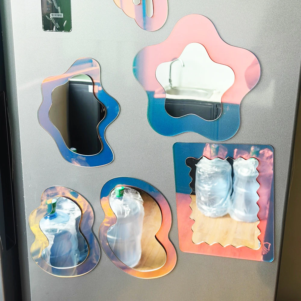 Colorful Irregular Magnetic Locker Mirror Refrigerator Stickers School Bathroom Cabinet Mirrors Makeup Mirror Home Decorations