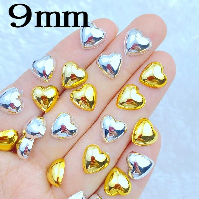 30Pcs New Cute Mini 9mm Silver Gold Heart Flatback Ornament Jewelry Making Manicure Hairwear Accessories