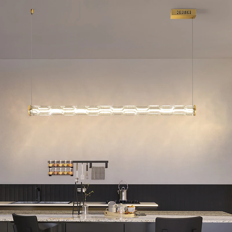 2-meter-long water-patterned glass tube restaurant lighting, 2024 new restaurant chandelier, simple design bar lamps