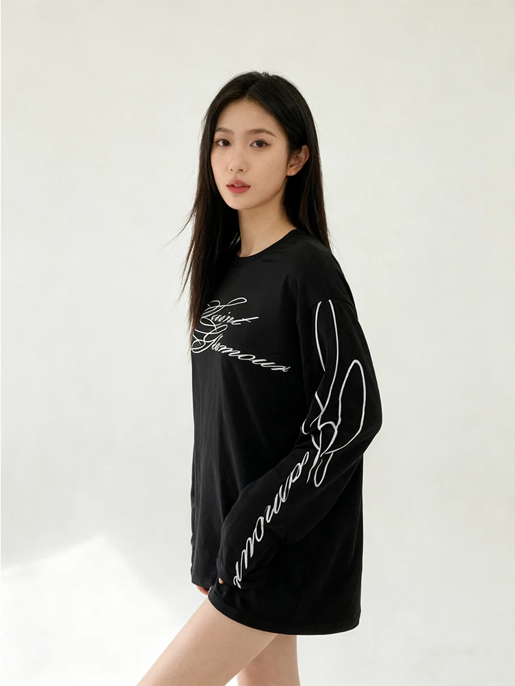 

Осенняя женская уличная мода Harajuku Ins стиль персонализированный принт футболка с круглым вырезом и длинными рукавами готический топ в стиле ретро Y2k clothin