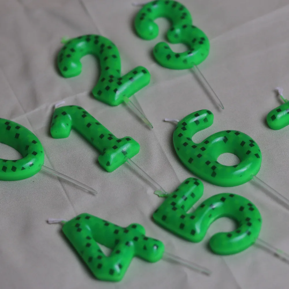 شموع فسيفساء خضراء أرقام 0-9 زينة كعكة عيد الميلاد للأطفال والكبار مستلزمات حفلات المهرجانات نمط كتلة شموع عيد الميلاد