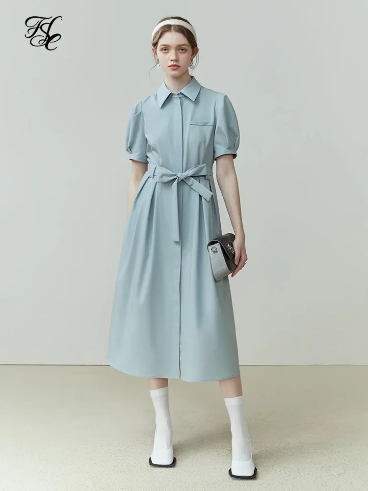 

FSLE Simple Commuter Shirt Dress for Women Summer Newly Office Lady Necessary Capable Slim Waist Workplace Dress Female